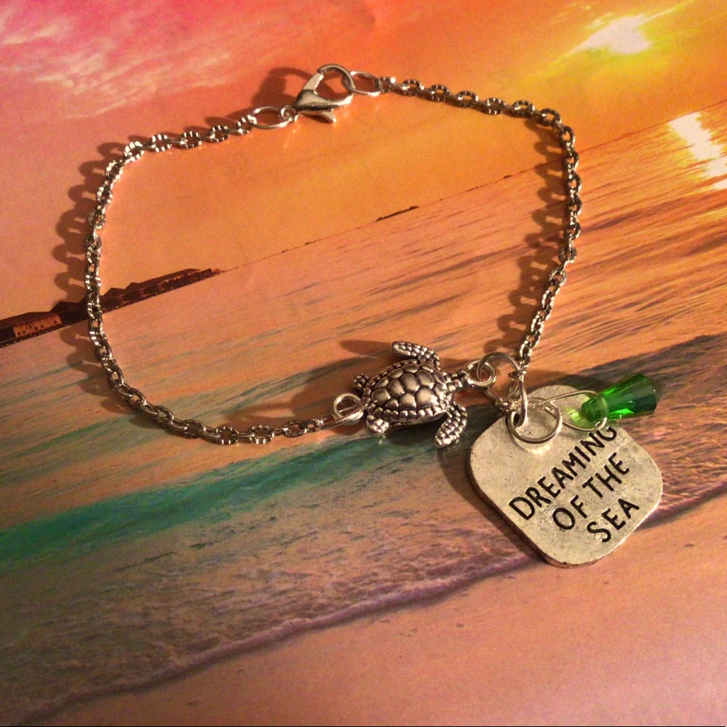 Silver Sea Turtle Bracelet Swavorski Crystal Ooak